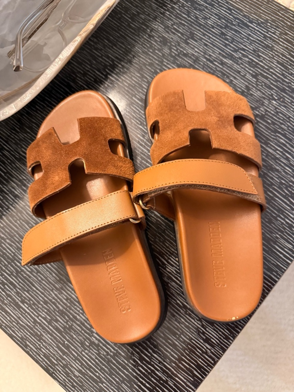 Steve Madden Brown Suede & Leather Slide Sandals